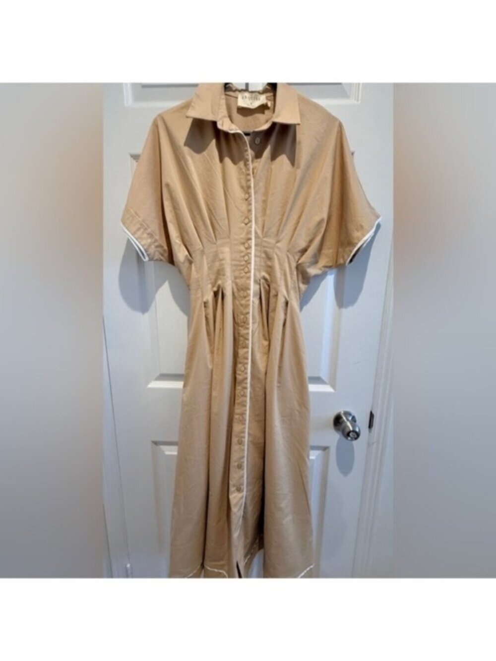 NWT Anthropologie XS The Tobie Shirt Dress by Exquise Light Sand - Picture 2 of 14